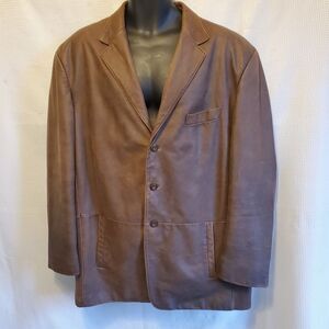 BGSD 100% Leather Jacket 3 Button Blazer Men's Size XL Brown Western Vintage